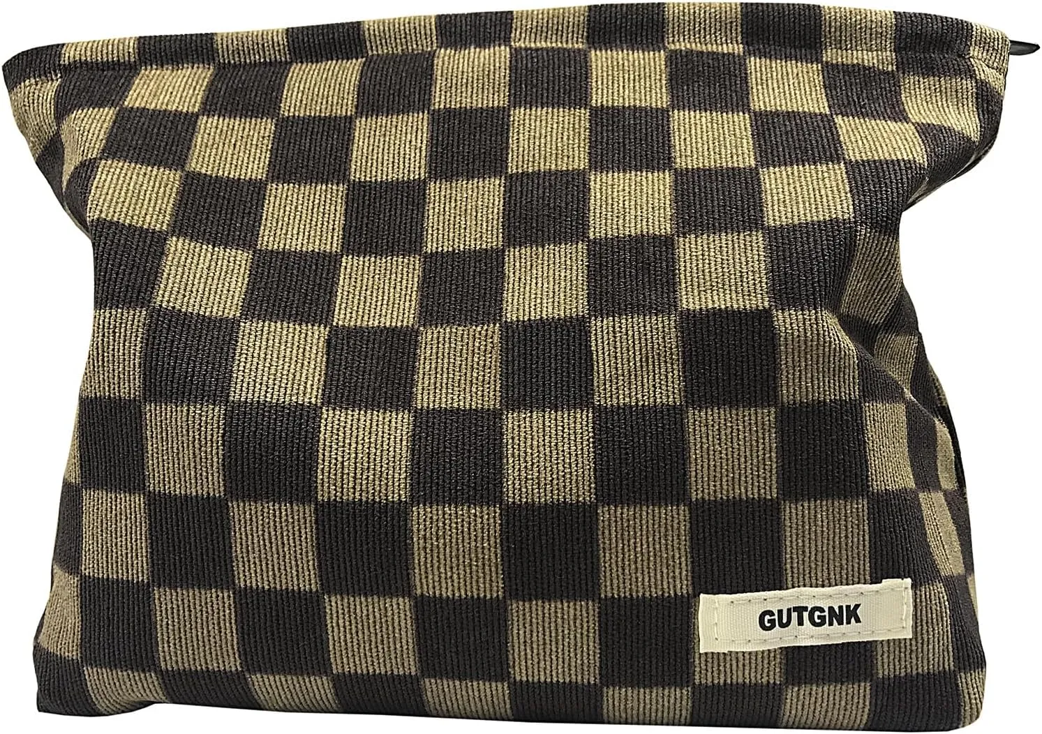 GUTGNK Women's Cosmetic Bag, Corduroy Checkerboard Travel Cosmetic Bag Small Cosmetic Bag Skin Care Cosmetic Changing Handy Bag Zipper Organizer
