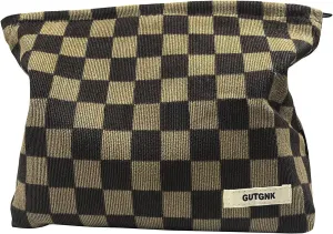 GUTGNK Women's Cosmetic Bag, Corduroy Checkerboard Travel Cosmetic Bag Small Cosmetic Bag Skin Care Cosmetic Changing Handy Bag Zipper Organizer