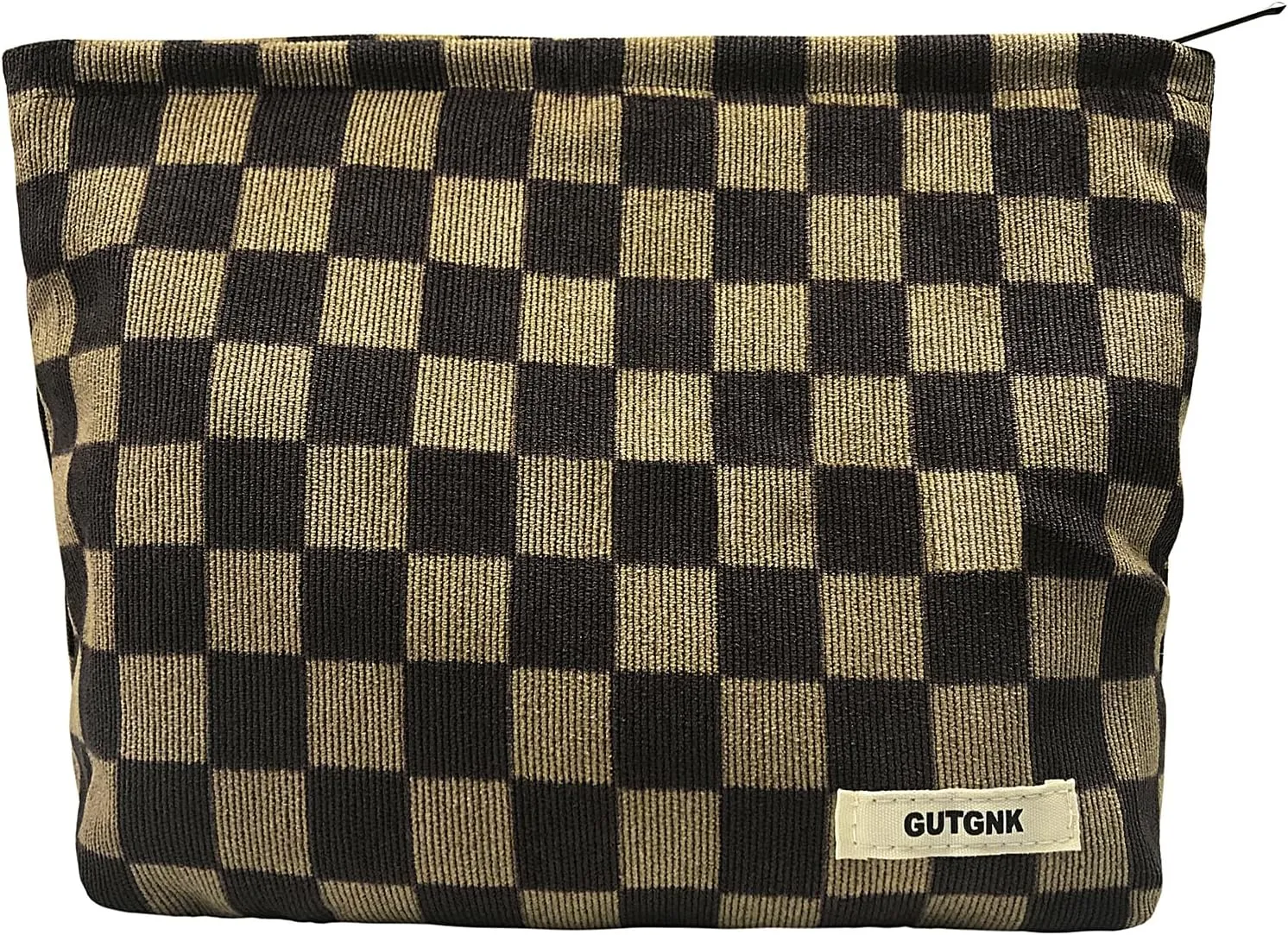 GUTGNK Women's Cosmetic Bag, Corduroy Checkerboard Travel Cosmetic Bag Small Cosmetic Bag Skin Care Cosmetic Changing Handy Bag Zipper Organizer