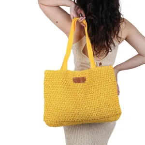 Handmade Summer Beach Tote Bag Knitted Beach Tote Shoulder Bag for Women, Handwoven Paper Rope Beach Knit Bag, Women Shoulder Hippie Bags, Pool Bags and Totes (Yellow)