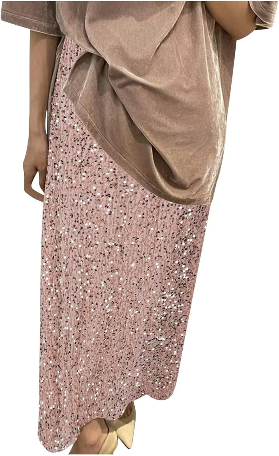 HGps8w Women's Sparkly Sequin Maxi Skirt Loose Elastic Waist Glitter Pencil Skirt Elegant Cocktail Evening Party Dresses