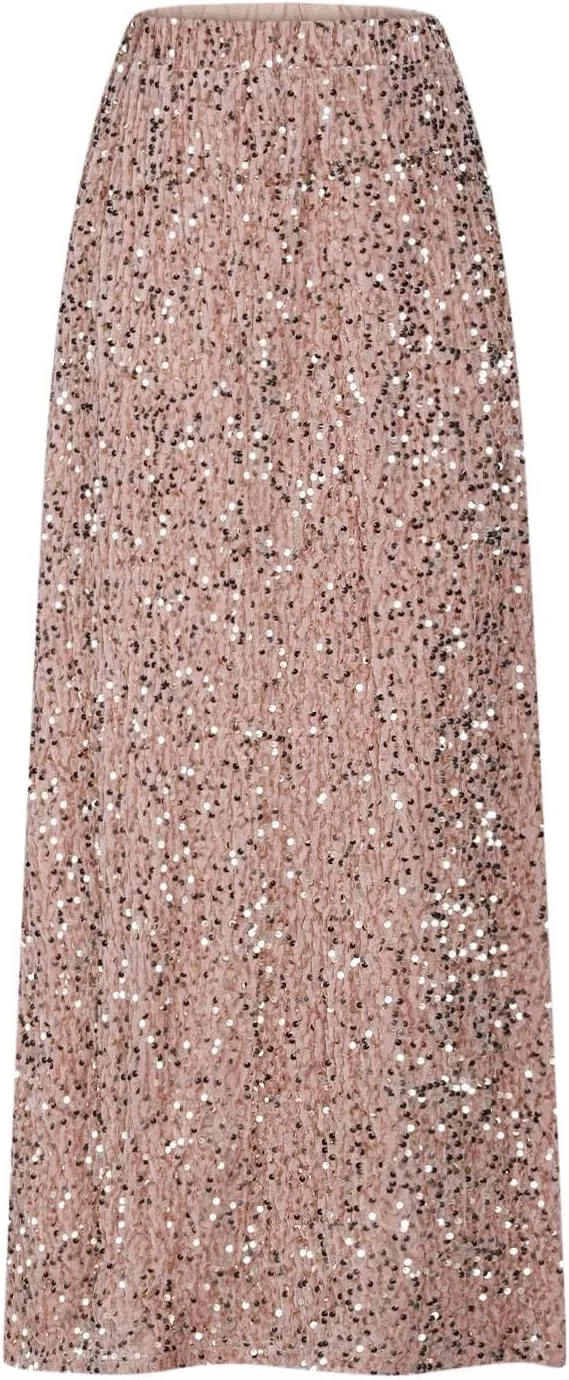 HGps8w Women's Sparkly Sequin Maxi Skirt Loose Elastic Waist Glitter Pencil Skirt Elegant Cocktail Evening Party Dresses