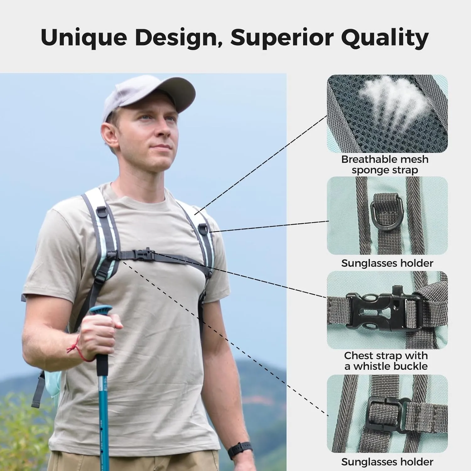 Hiking Backpack,40L Travel Backpacks for Men Women,Water Resistant Ultra Lightweight Foldable Packable Camping Daypack,Light Blue