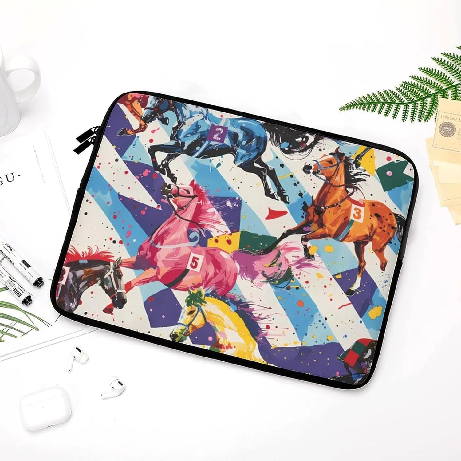 Horse Races Personalized Laptop Bag Business Casual Laptop Cases Slim Computer Bag Briefcase