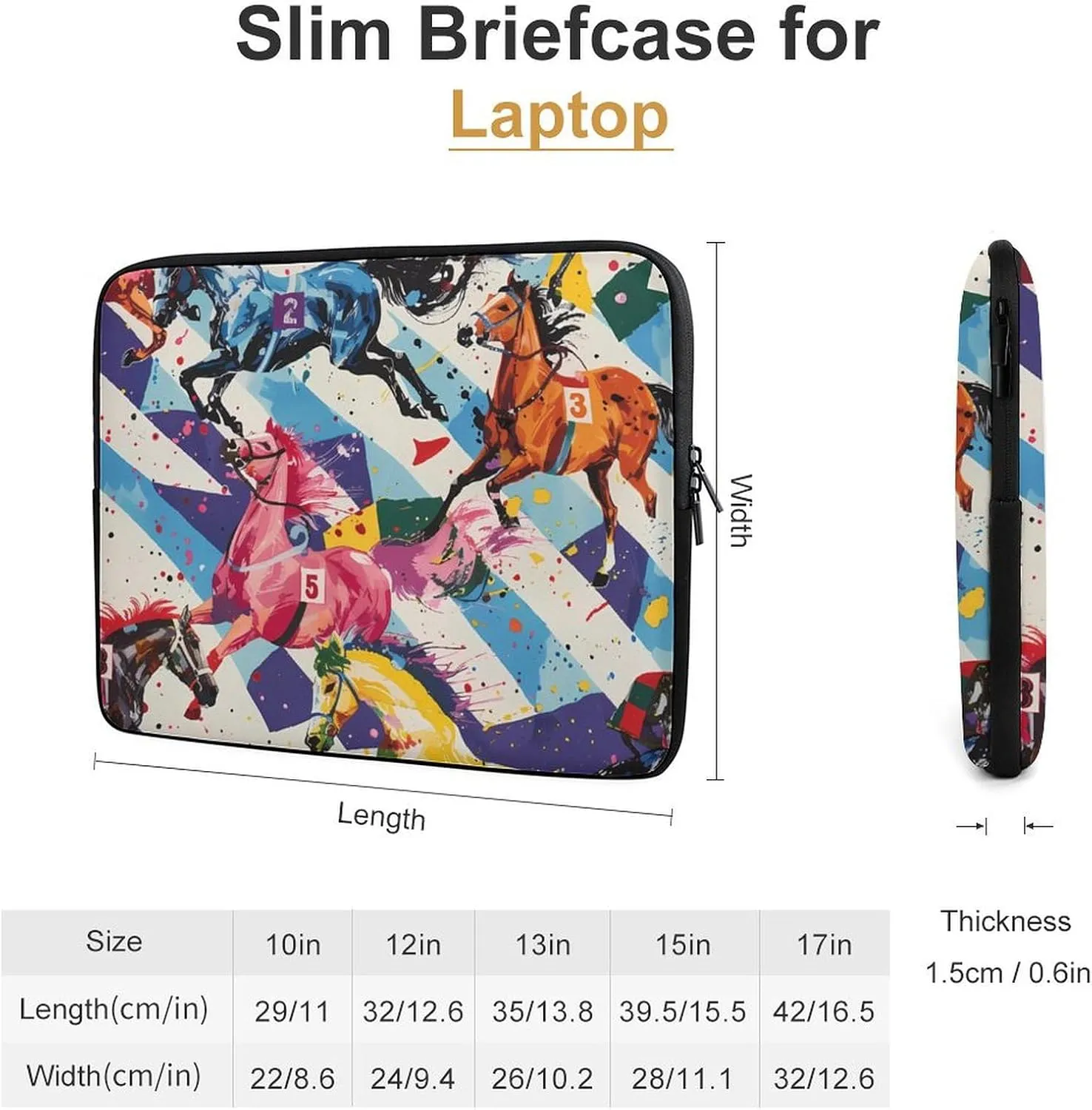 Horse Races Personalized Laptop Bag Business Casual Laptop Cases Slim Computer Bag Briefcase