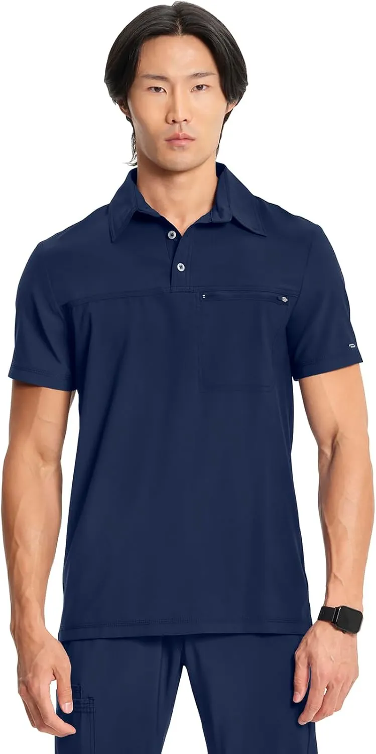 Infinity Cherokee Mens Scrub Top Modern Fit Polo T-Shirt with Zipper Chest Pocket CK825A