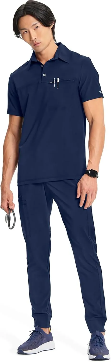 Infinity Cherokee Mens Scrub Top Modern Fit Polo T-Shirt with Zipper Chest Pocket CK825A