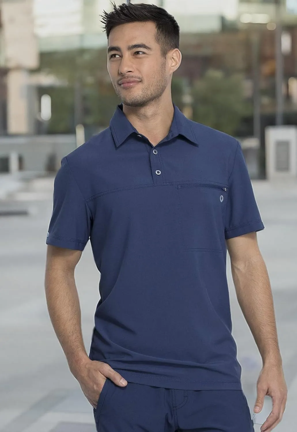 Infinity Cherokee Mens Scrub Top Modern Fit Polo T-Shirt with Zipper Chest Pocket CK825A