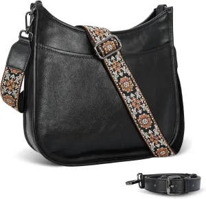 Iswee Crossbody Bags for Women Genuine Leather Purses Vintage Shoulder Handbags Travel Cross Body Bag with Boho Strap