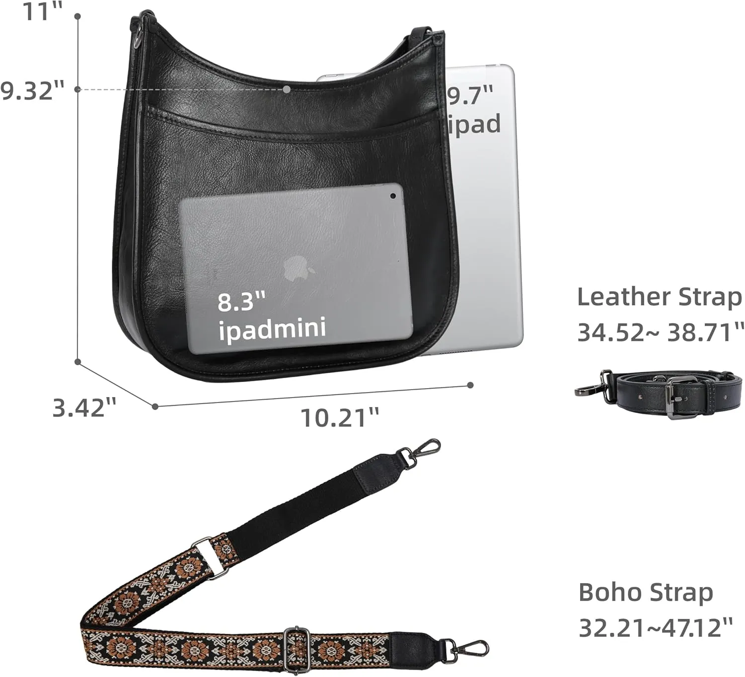 Iswee Crossbody Bags for Women Genuine Leather Purses Vintage Shoulder Handbags Travel Cross Body Bag with Boho Strap