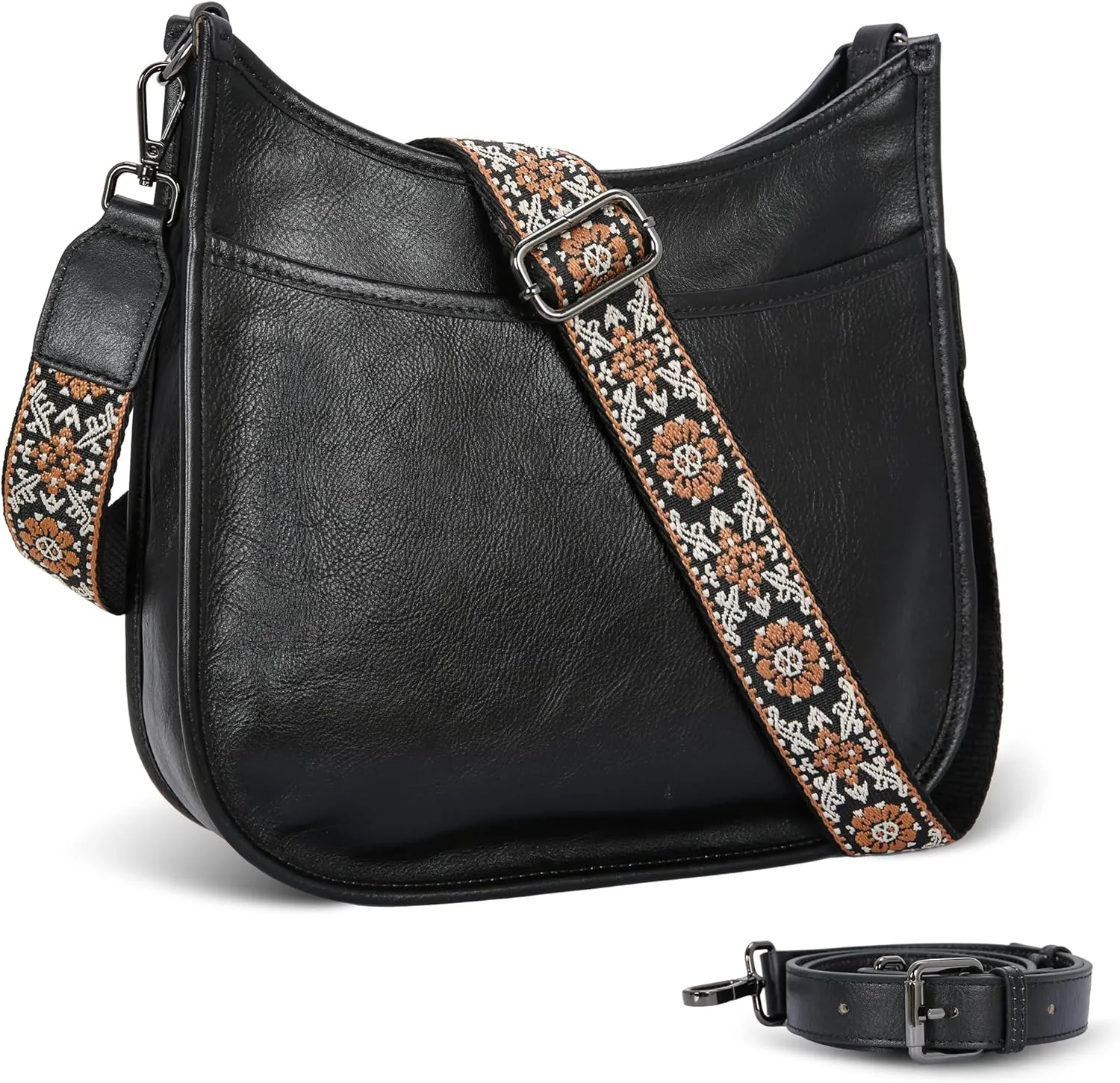 Iswee Crossbody Bags for Women Genuine Leather Purses Vintage Shoulder Handbags Travel Cross Body Bag with Boho Strap