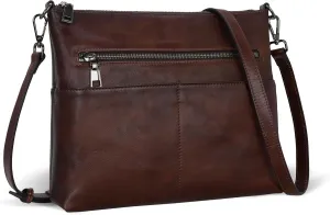 Iswee Soft Real Leather Purses for Women Crossbody Bag Multi-Pocket Satchel Purse for Travel
