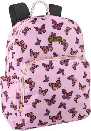 Jessica Simpson Womens Designer Laptop Backpack with Side Pockets, Padded Straps | Classic Modern Backpack for Women (Beaded Pink Butterflies), Large