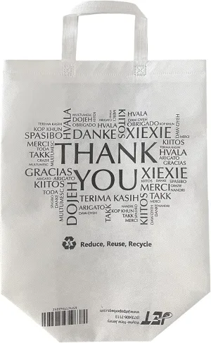 JET PAPER BAGS 13.5x7.7x15.5 Non-woven Reusable White Bags - Thank You printed in all languages - Recyclable