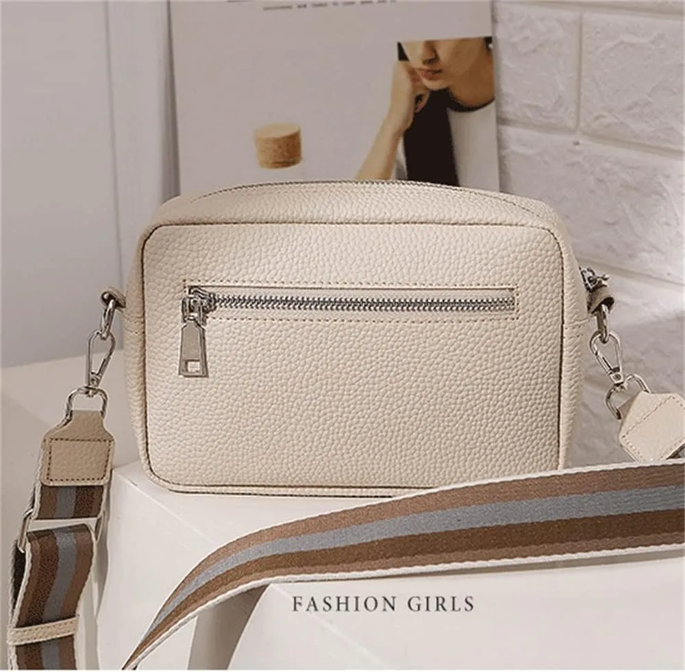 JSEIAJB Classic Purses and Handbags Women Wide Fabric Strap Crossbody Bag Ladies Daily Use Zipper Shoulder Bags
