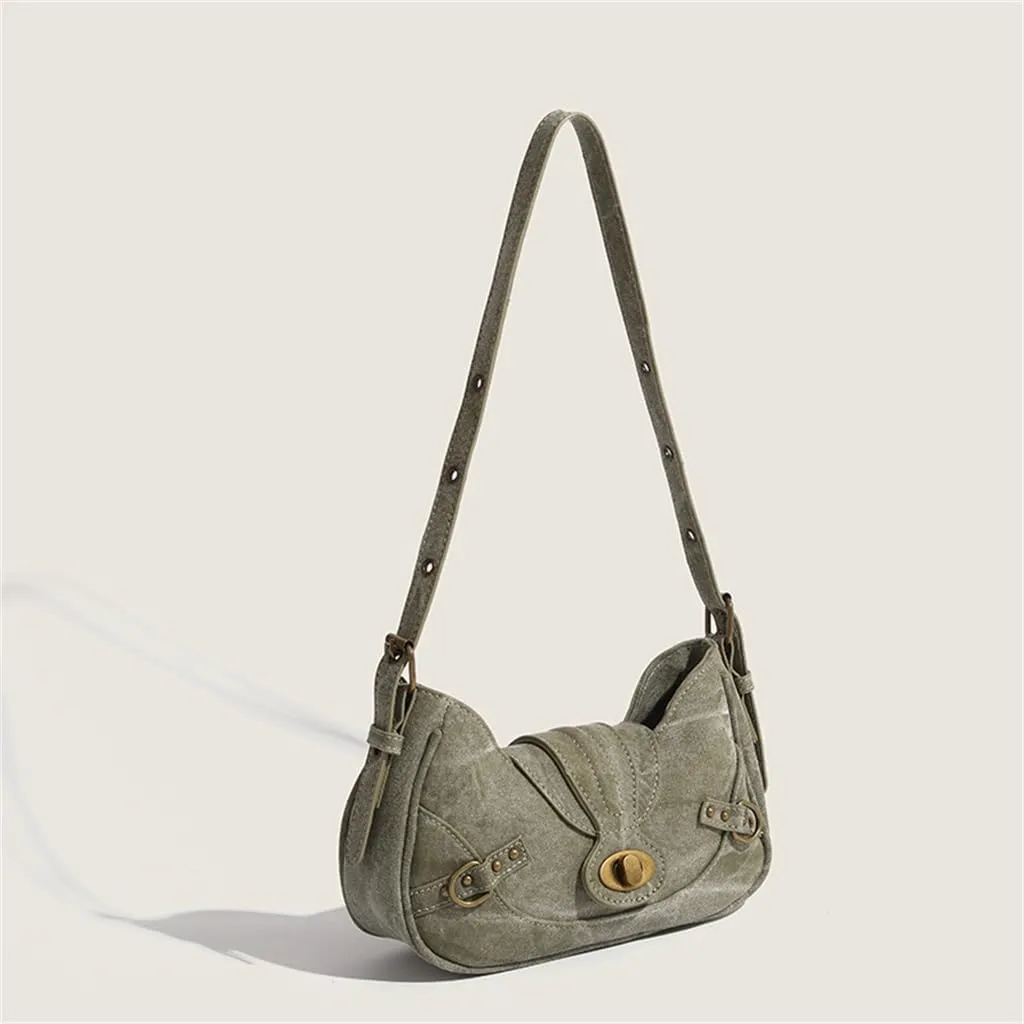 JSEIAJB Personality Trend Women's Motorcycle Bag Autumn Do Old American Vintage Patchwork Underarm Bag
