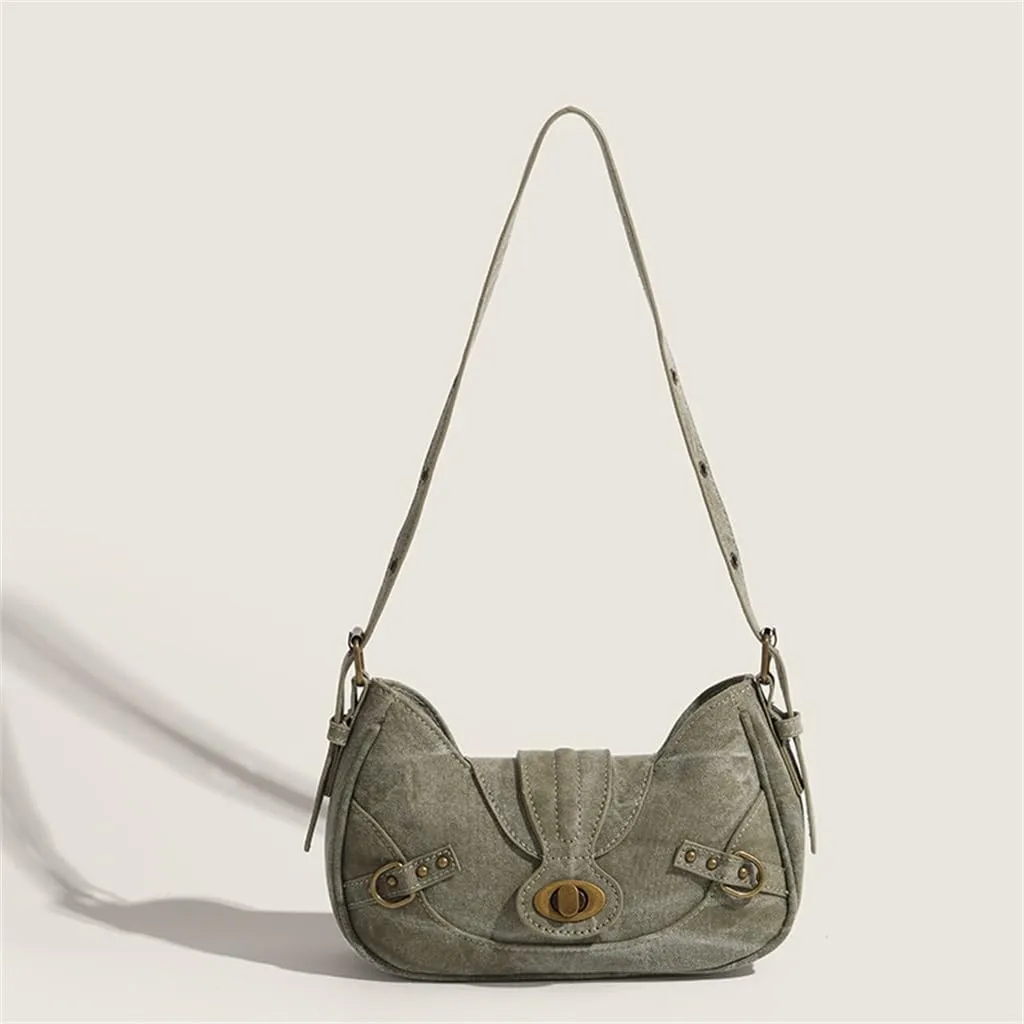 JSEIAJB Personality Trend Women's Motorcycle Bag Autumn Do Old American Vintage Patchwork Underarm Bag