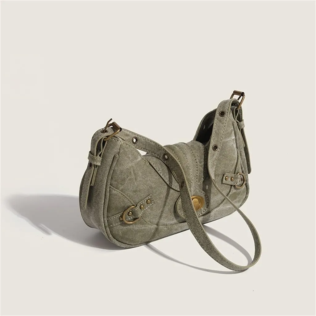 JSEIAJB Personality Trend Women's Motorcycle Bag Autumn Do Old American Vintage Patchwork Underarm Bag