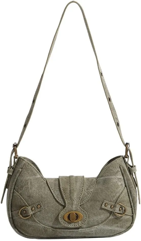JSEIAJB Personality Trend Women's Motorcycle Bag Autumn Do Old American Vintage Patchwork Underarm Bag