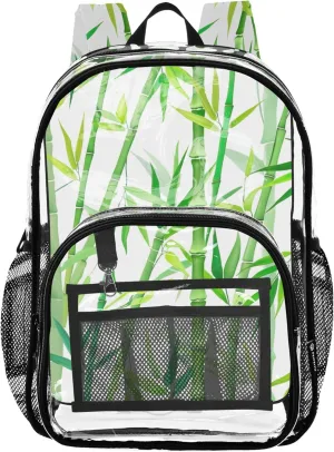 Kids Backpack for Girls Bamboo Green Leaves White Travel Clear Backpack Floral Large Plastic Approved Bag