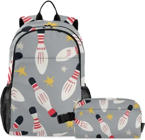 Kids Backpacks Set Bowling Star Sport Boys Girls Backpack with Lunch Bag Toddler Bookbag