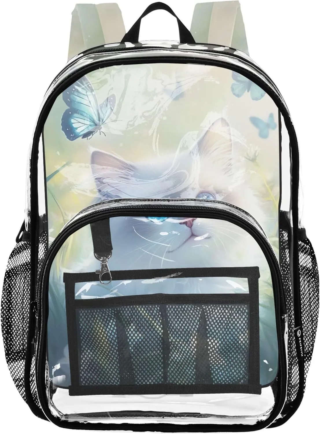 Kids Girls Backpack Boys Cute Ragdoll Cat Flower Clear Backpack Women Cute See through Approved Bag
