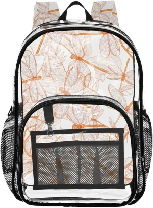 Kids Girls Backpack Boys Orange Dragonflies Beige White Travel Clear Bags for Women Plastic School Clear Bookbag