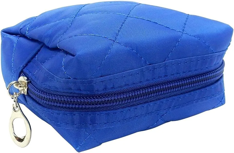 Kingsley 3 Pack Quilted Cosmetic Bag - Multi-Purpose Zipper Coin Purse Pouch - Handy Organizer - Cosmetic Bag Organizer Pouch for Travel with Zipper, Blue