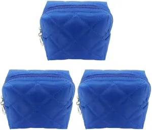 Kingsley 3 Pack Quilted Cosmetic Bag - Multi-Purpose Zipper Coin Purse Pouch - Handy Organizer - Cosmetic Bag Organizer Pouch for Travel with Zipper, Blue