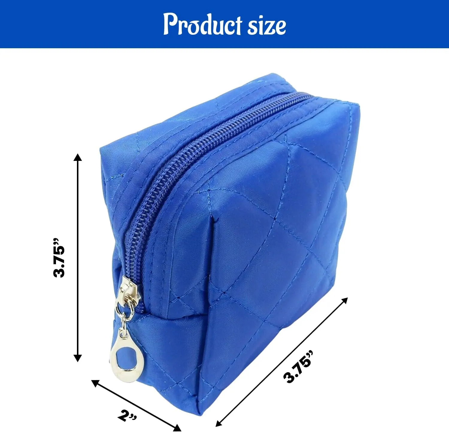 Kingsley 3 Pack Quilted Cosmetic Bag - Multi-Purpose Zipper Coin Purse Pouch - Handy Organizer - Cosmetic Bag Organizer Pouch for Travel with Zipper, Blue