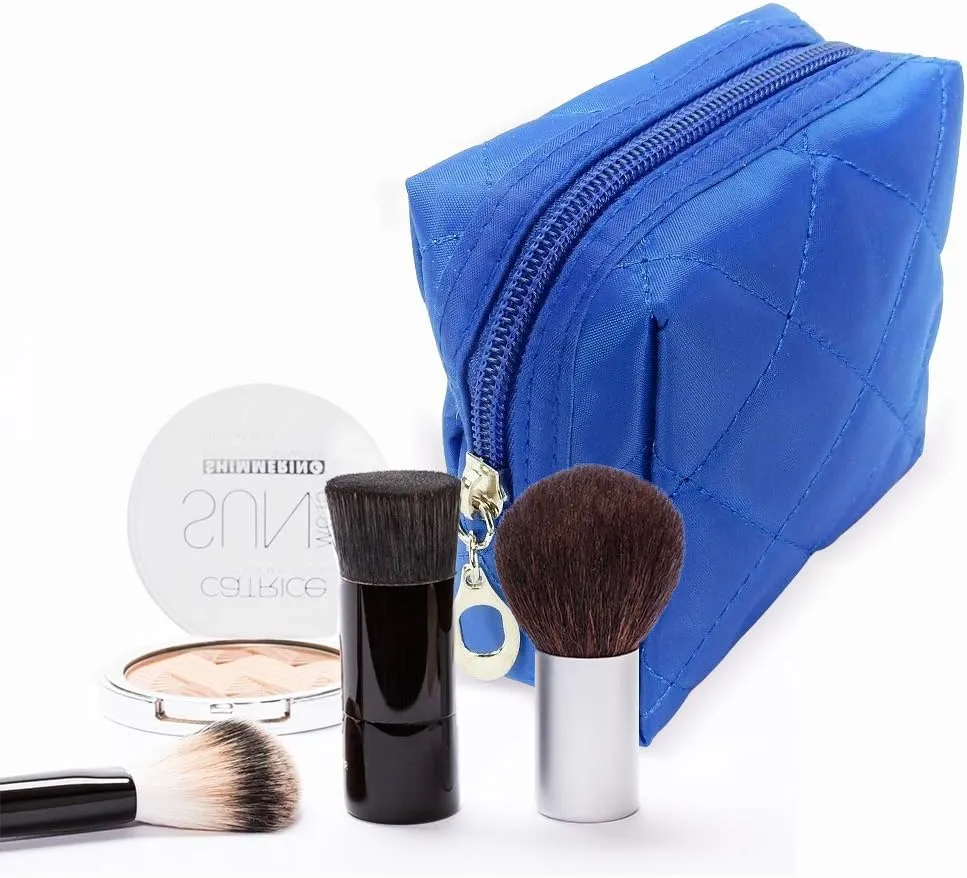 Kingsley 3 Pack Quilted Cosmetic Bag - Multi-Purpose Zipper Coin Purse Pouch - Handy Organizer - Cosmetic Bag Organizer Pouch for Travel with Zipper, Blue