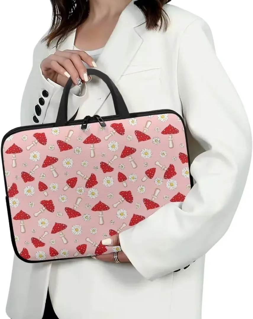 Kuiaobaty Daisy and Mushroom 17 Inches Laptop Shoulder Bag Carrying Messenger Sleeve Modern Laptop Briefcase with Zipper Large Capacity Laptop Sleeve Carrying Bag 2024