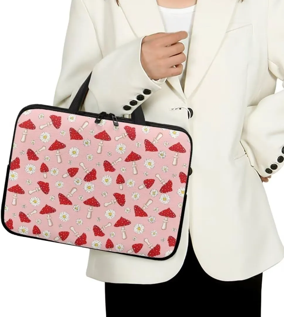 Kuiaobaty Daisy and Mushroom 17 Inches Laptop Shoulder Bag Carrying Messenger Sleeve Modern Laptop Briefcase with Zipper Large Capacity Laptop Sleeve Carrying Bag 2024