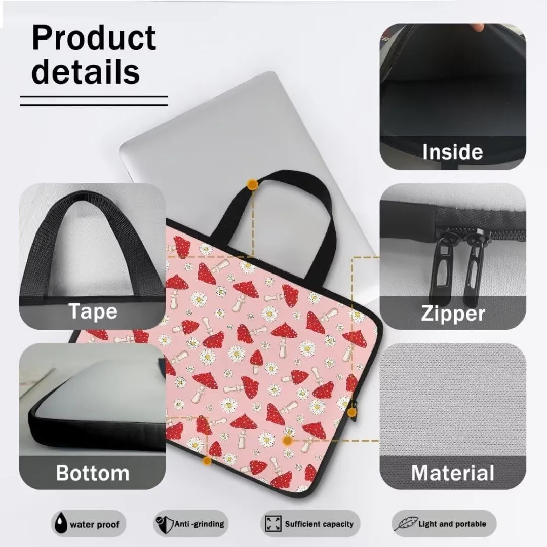 Kuiaobaty Daisy and Mushroom 17 Inches Laptop Shoulder Bag Carrying Messenger Sleeve Modern Laptop Briefcase with Zipper Large Capacity Laptop Sleeve Carrying Bag 2024