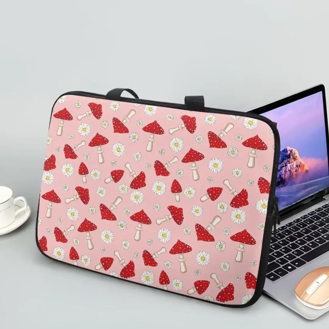 Kuiaobaty Daisy and Mushroom 17 Inches Laptop Shoulder Bag Carrying Messenger Sleeve Modern Laptop Briefcase with Zipper Large Capacity Laptop Sleeve Carrying Bag 2024