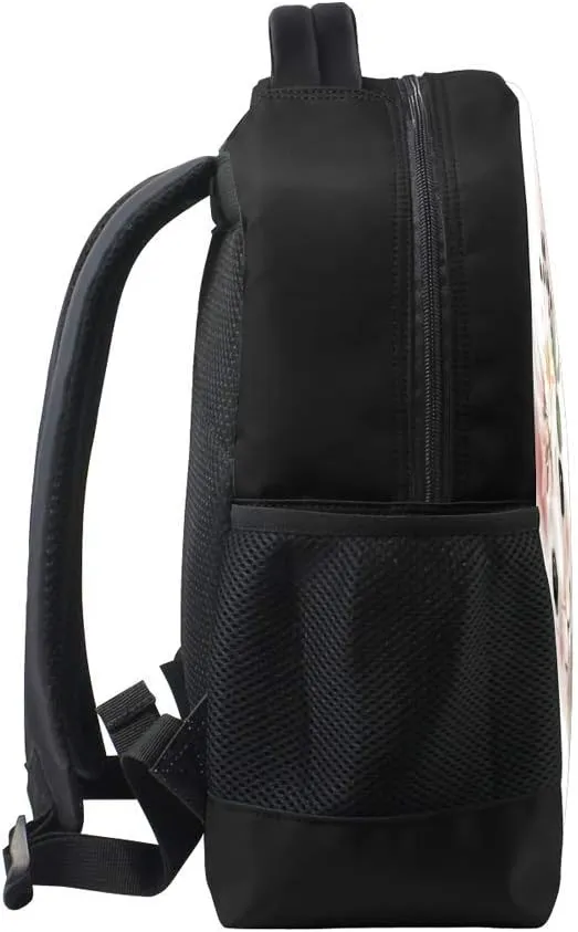 Kuizee Classic Backpack Schoolbag Adjustable Padded Shoulder Straps Daypack Cute White Bunny Rabbitwreath Flowers Watercolor Portrait Casual Bags Durable College Daily 16Inch