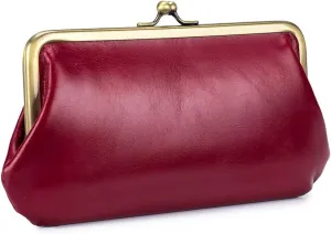 Ladies Wallet Coin Purse Genuine Leather Phone Bag Women Large Capacity Long Clutch Multi-Function Handbag Retro Creative Storage Clip Bags, Wine Red, M, Modern
