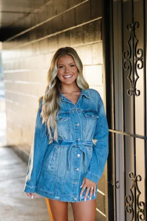 Lany Denim Belted Dress-Medium Wash