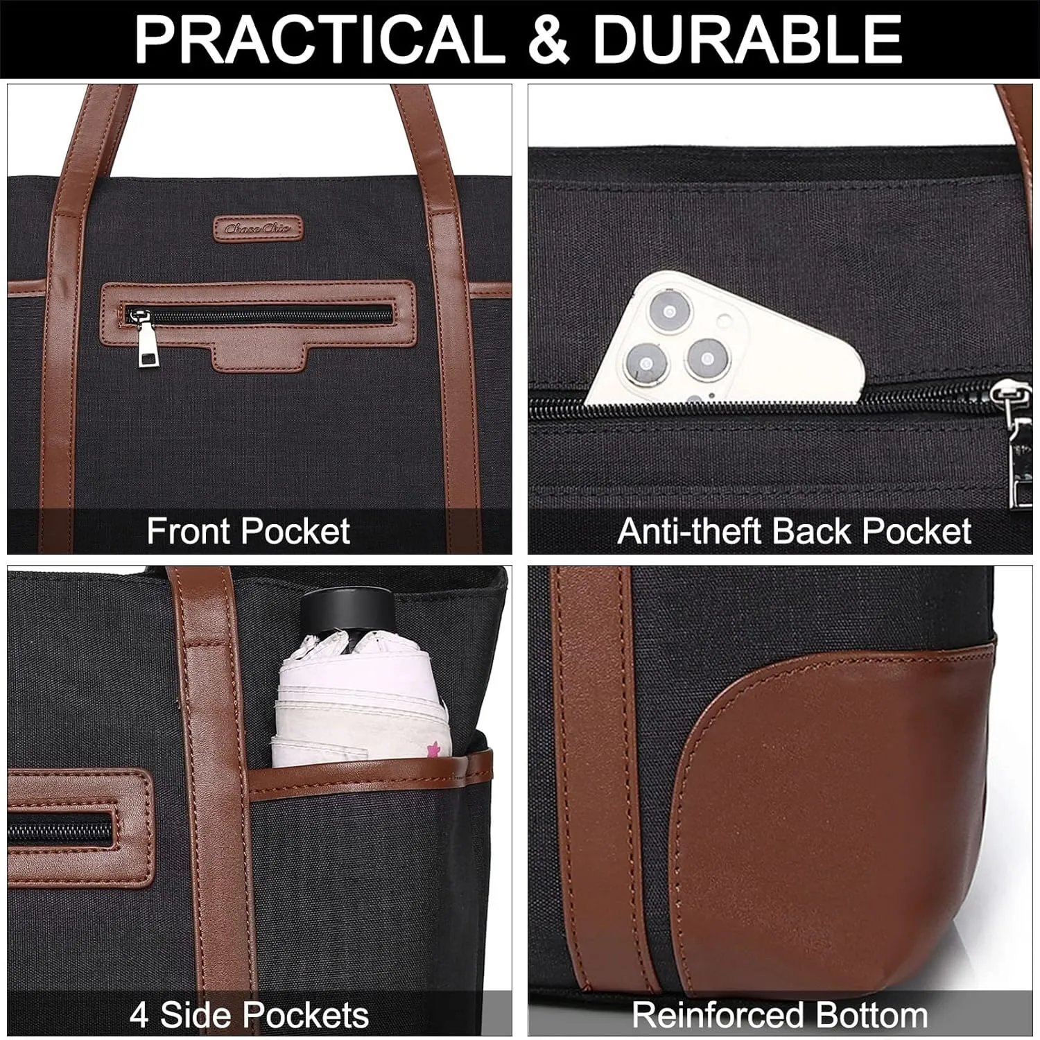 Laptop Bag for Women,ChaseChic Waterproof Classic Teacher's Tote Bag 15.6in Computer Work Bags for Women with Luggage Strap