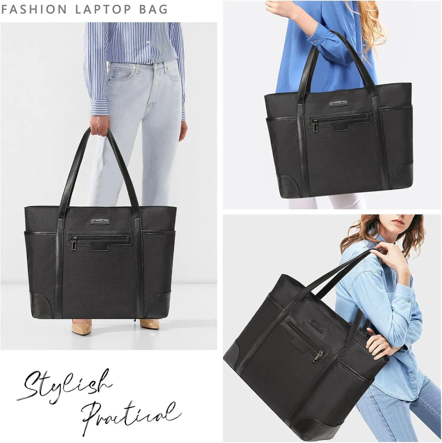 Laptop Bag for Women,ChaseChic Waterproof Classic Teacher's Tote Bag 15.6in Computer Work Bags for Women with Luggage Strap