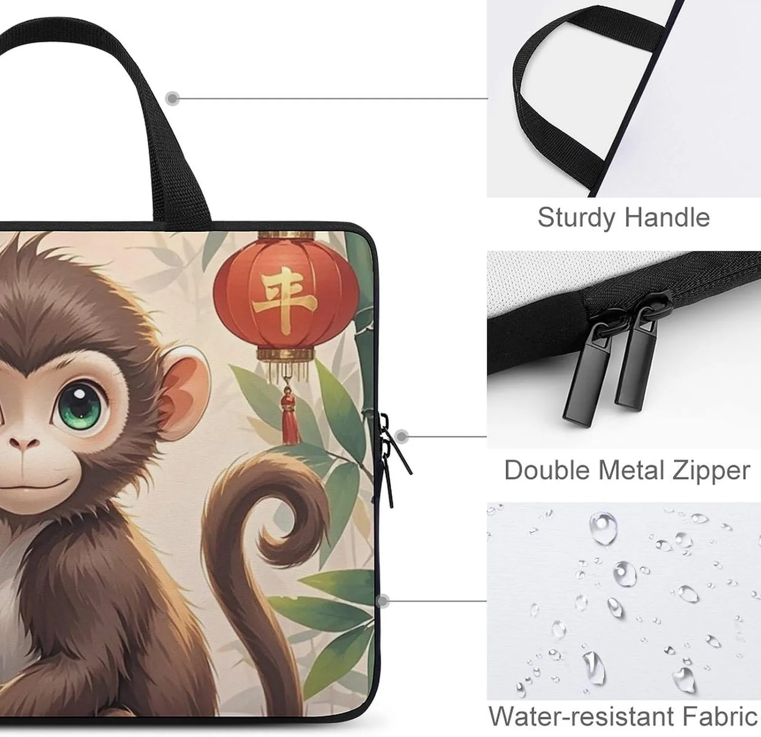 Laptop Sleeve with Handle Chinese Style Monkey Laptop Sleeve Bag Ultra-Thin Computer Bag Cover for 12-17 Inch
