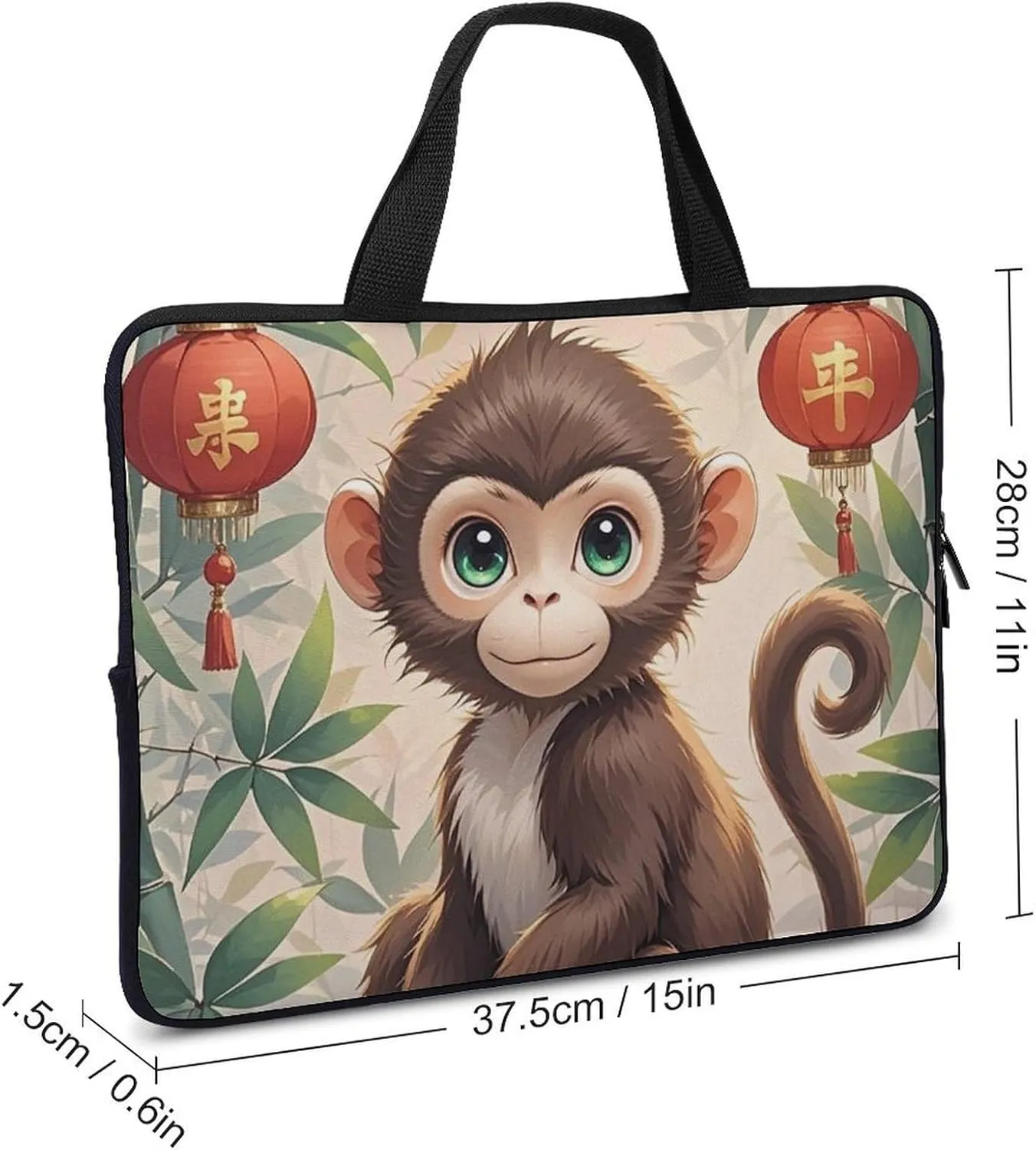 Laptop Sleeve with Handle Chinese Style Monkey Laptop Sleeve Bag Ultra-Thin Computer Bag Cover for 12-17 Inch