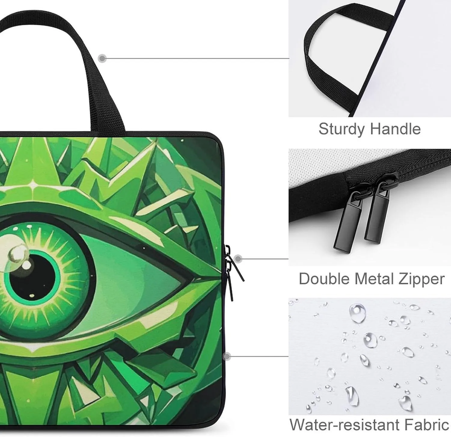 Laptop Sleeve with Handle Green Evil Eye Laptop Sleeve Bag Ultra-Thin Computer Bag Cover for 12-17 Inch