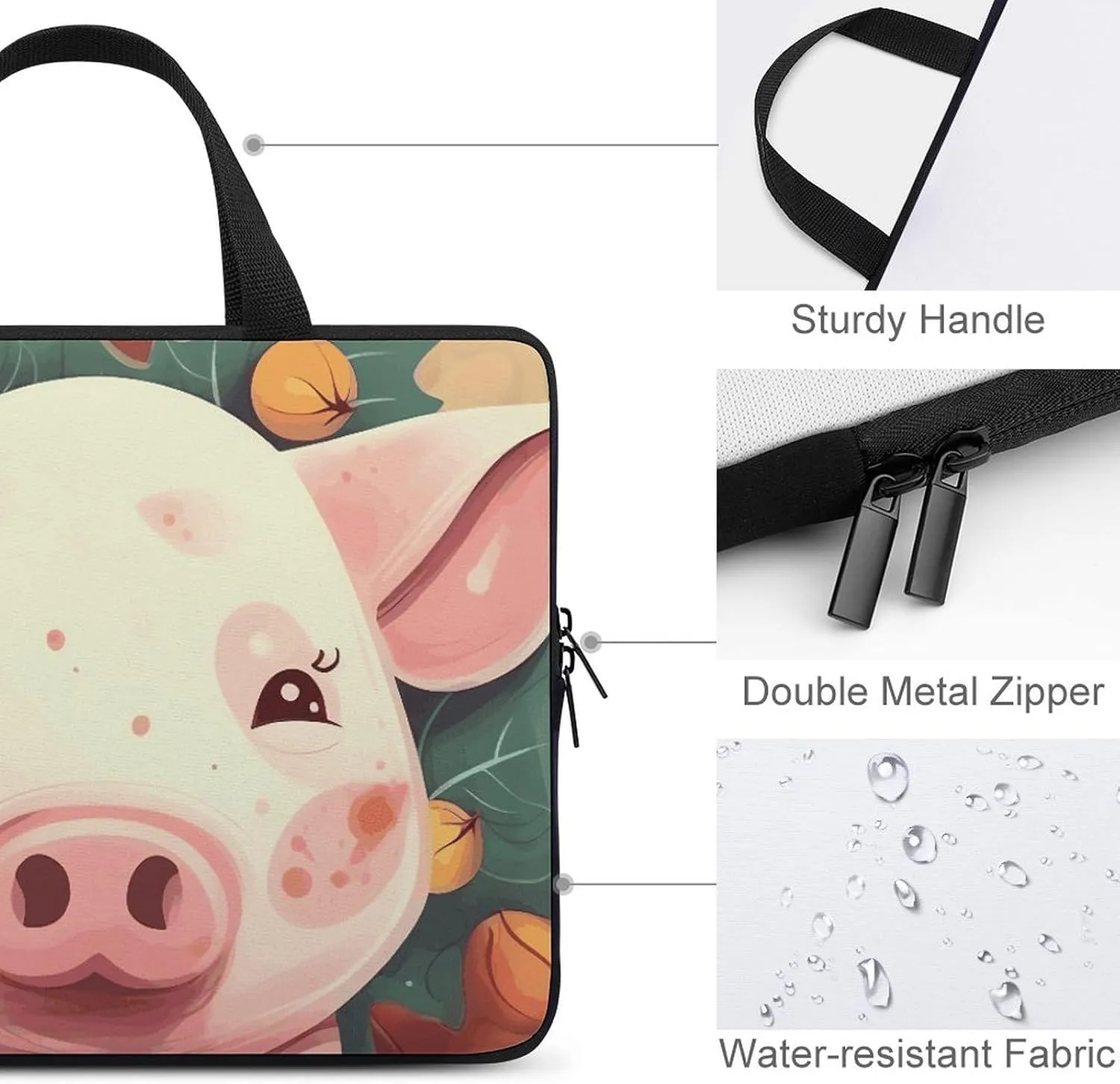 Laptop Sleeve with Handle Peach Piggy Laptop Sleeve Bag Ultra-Thin Computer Bag Cover for 12-17 Inch