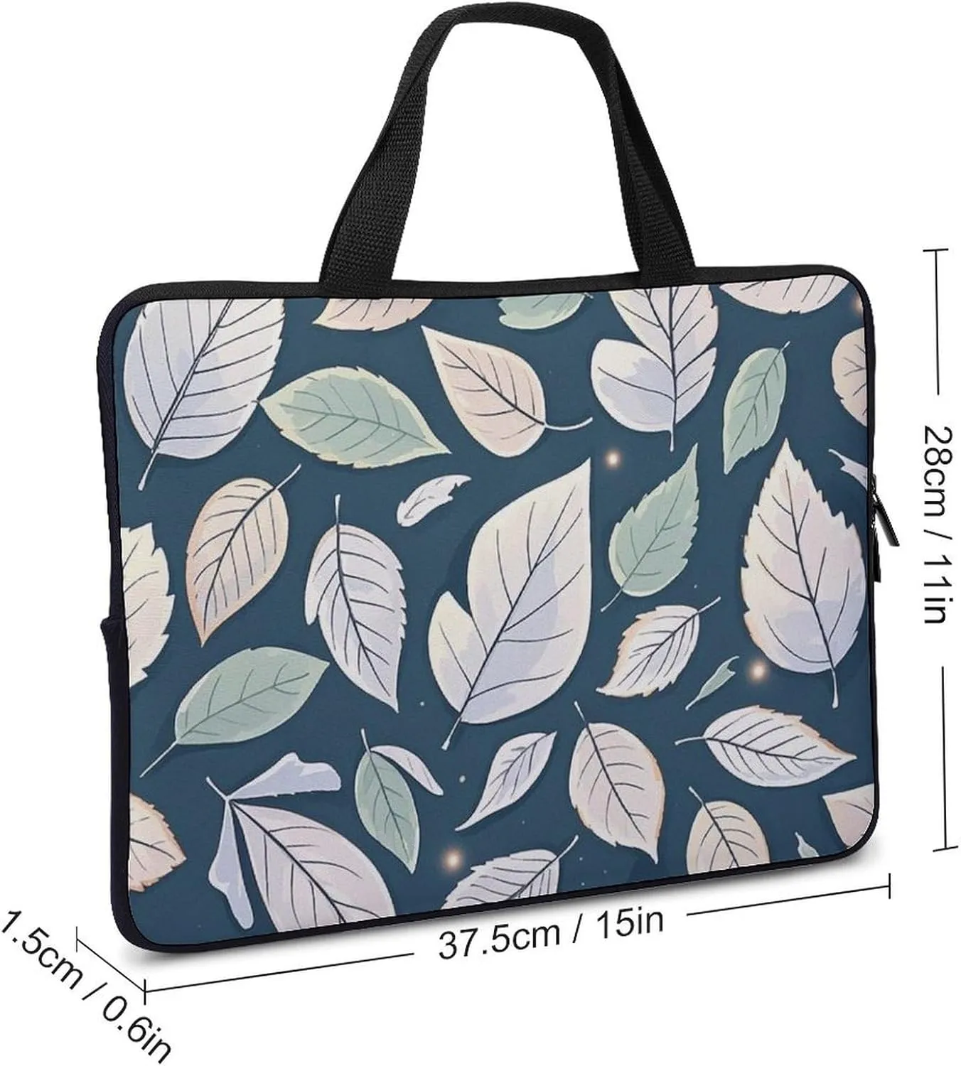 Laptop Sleeve with Handle White Leaf Pattern Laptop Sleeve Bag Ultra-Thin Computer Bag Cover for 12-17 Inch