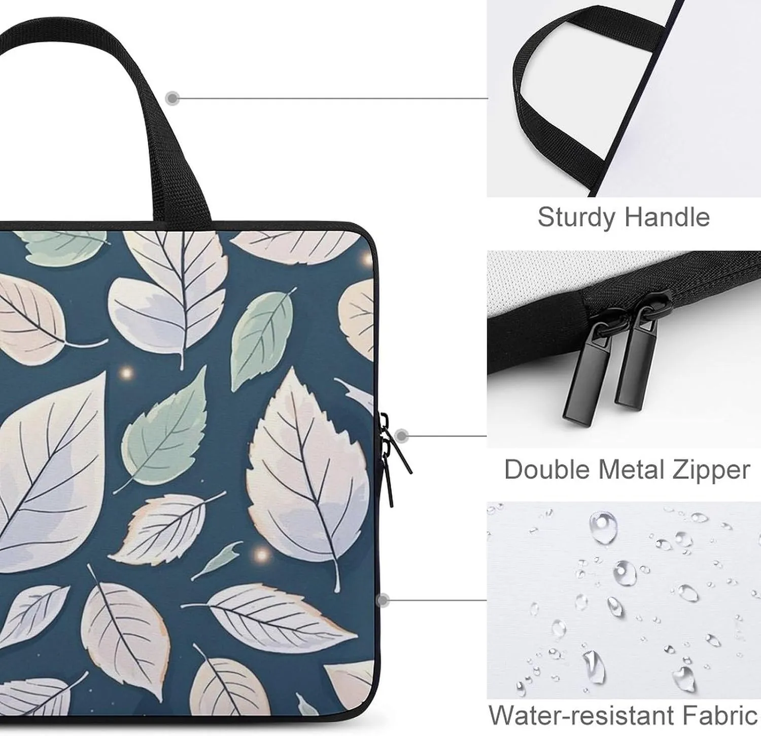 Laptop Sleeve with Handle White Leaf Pattern Laptop Sleeve Bag Ultra-Thin Computer Bag Cover for 12-17 Inch