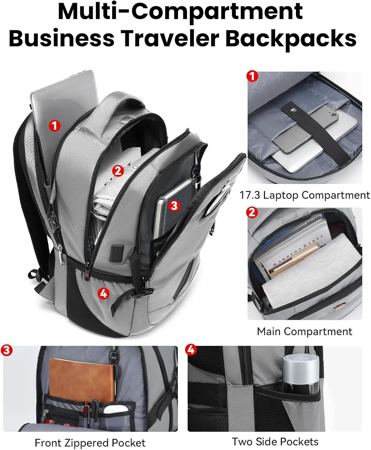 Large Travel Backpack Anti-Theft Laptop Bag with Password Lock Water Resistant Bookbag Airline Approved Business Work Computer Bag with USB Charging Port Fit 17.3 Inch Laptops for Men Women