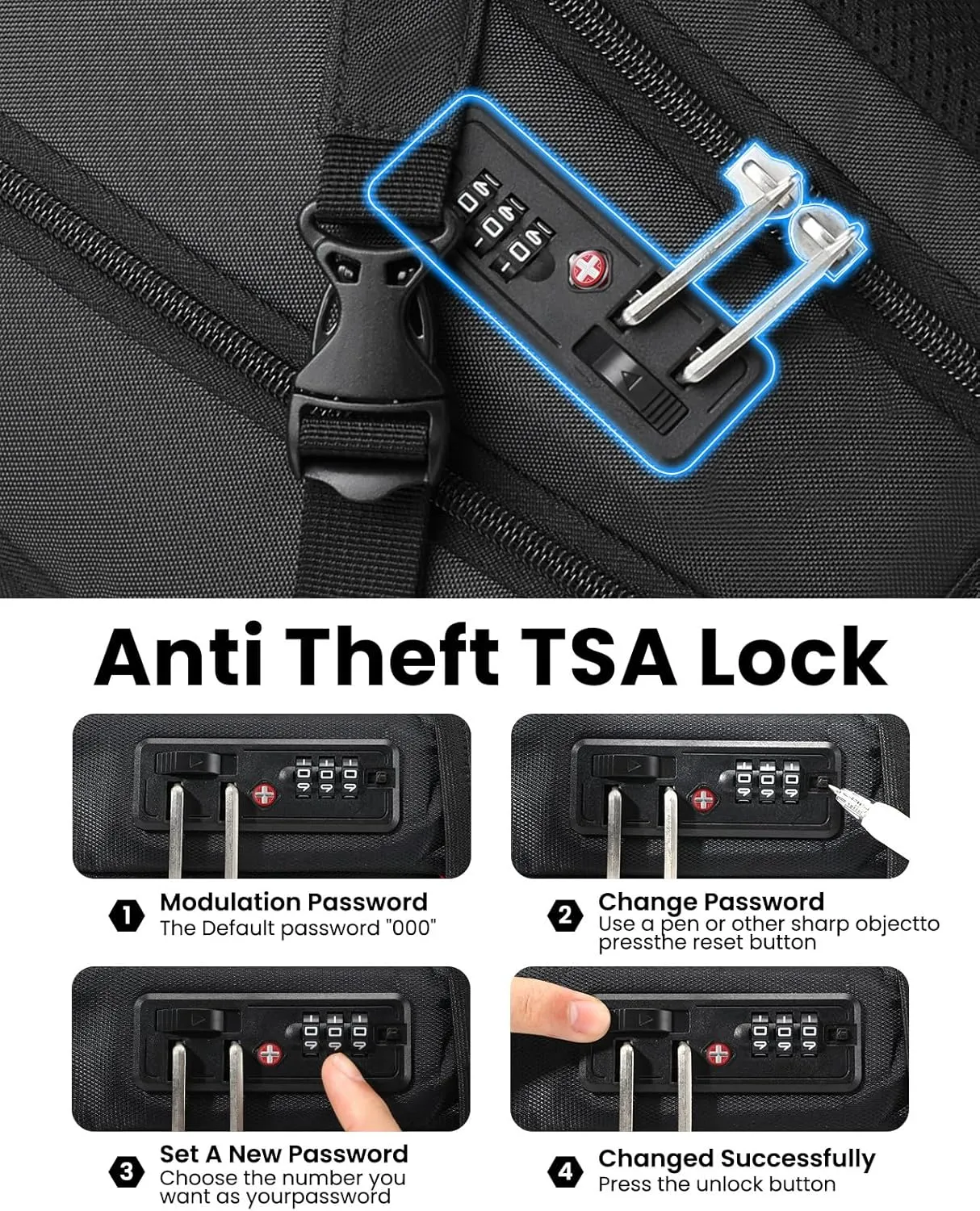 Large Travel Backpack Anti-Theft Laptop Bag with Password Lock Water Resistant Bookbag Airline Approved Business Work Computer Bag with USB Charging Port Fit 17.3 Inch Laptops for Men Women
