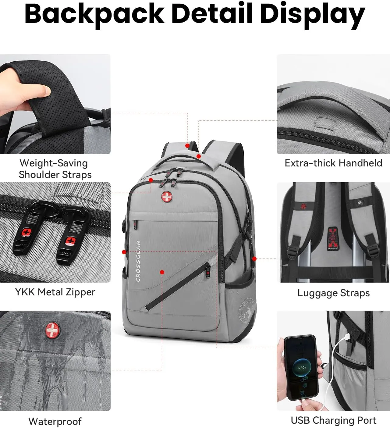 Large Travel Backpack Anti-Theft Laptop Bag with Password Lock Water Resistant Bookbag Airline Approved Business Work Computer Bag with USB Charging Port Fit 17.3 Inch Laptops for Men Women
