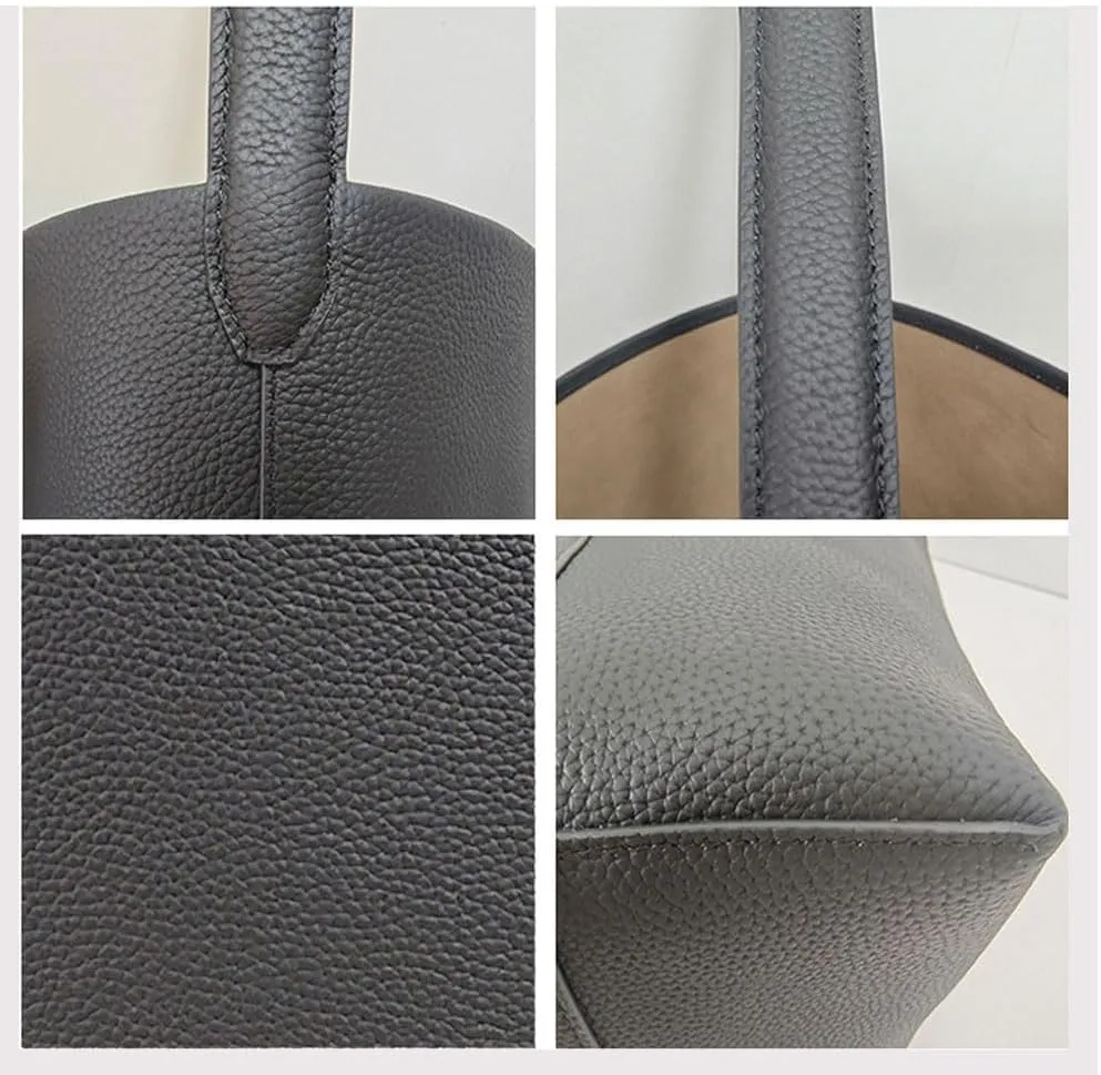 Leather Bucket Bag for WomenGenuine Large Hobo Bags Calf Leather with Pebbled TextureShoulder Tote Handbag